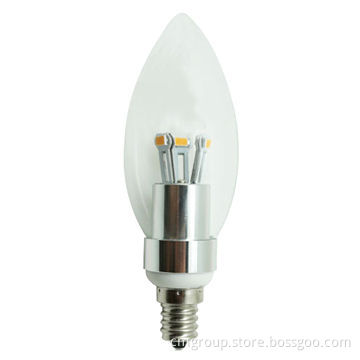 3W LED candle bulb, E12/E14/E17/E26/E27/B15/B22 base, 360° beam angle, 80Ra CRI, CE/RoHS mark
